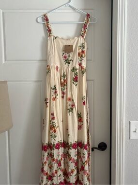 Blu Pepper Cream Maxi Dress with Pink & Green Floral Print